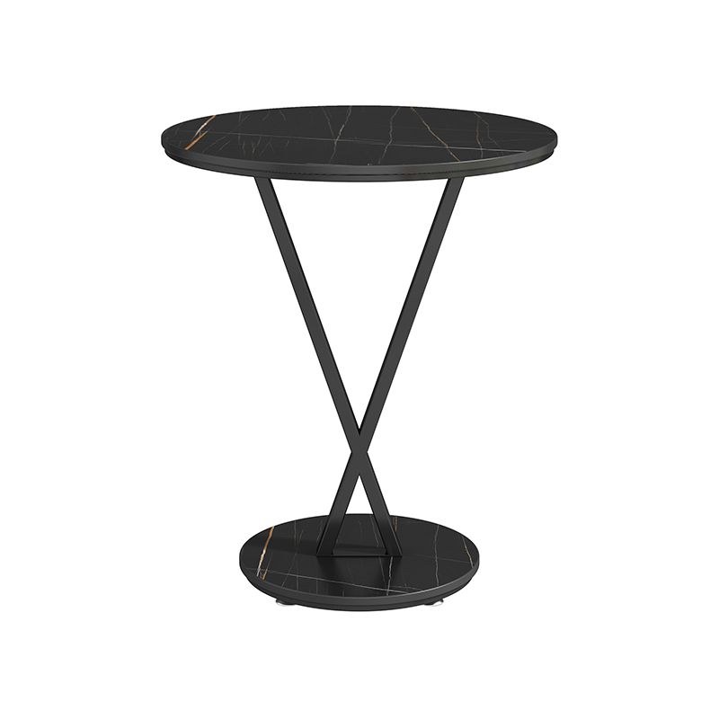 Modernistic Slate Top Round Side End Table Metal X-base End Table