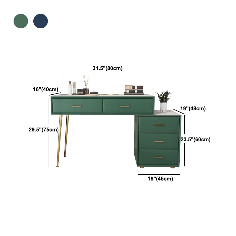 Genuine Leather Vanity Set 5 Storage Drawers Dressing Table with Padded Stool Clearhalo 'Bedroom Furniture' 'furn' 'furn_makeup_vanities' 'Furniture' 'Makeup Vanities' 'makeup_vanities' 1200x1200_ec67cbb4-e7ea-41ad-8447-6da4fc5c275e