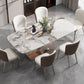 Mesa de comedor de piedra rectangular de lujo con acero dorado X-base