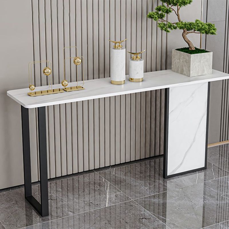 Tavolo di accento di base di ferro con top di pietra rettangolo per console Hall