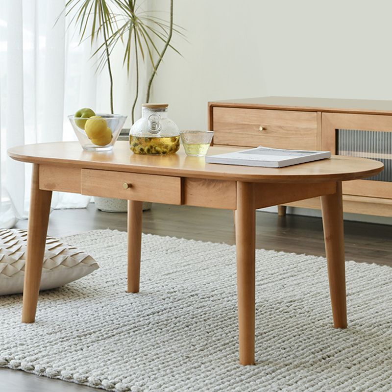 Nordic Solid Wood Cocktail Table with 1 Drawer Oval Coffee Table Clearhalo 'Coffee & Accent Tables' 'Coffee Tables' 'coffee_tables' 'furn' 'furn_coffee_tables' 'Furniture' 'Living Room Furniture' 1200x1200_ec6e80c5-39d9-43d6-8758-d9b74e4a957c