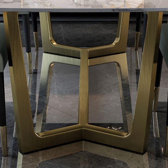 Glam Style Sintered Stone Dining Set with Traditional Height Table and Golds Trestle Base Clearhalo 'Dining Room Sets' 'Dining Tables & Seating' 'dining_room_set' 'furn' 'furn_dining_room_set' 'Furniture' 'furniture_dining_room_set' 'Kitchen & Dining Furniture' 'kitchen&dining_furn' 'kitchen' 1200x1200_ec746c74-d8b9-4307-a51b-833c627b3032