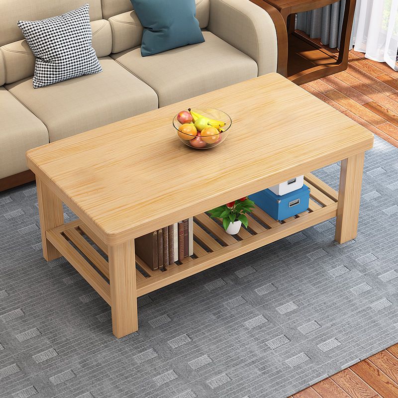 Rectangular Solid Wood Base with 4 Legs Nordic Style Coffee Table with Storage Rack