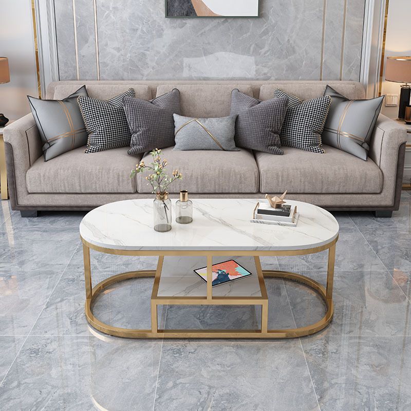 Fram Base Cocktail Table Shelf Included Oval Stone Coffee Table Clearhalo 'Coffee & Accent Tables' 'Coffee Tables' 'coffee_tables' 'furn' 'furn_coffee_tables' 'Furniture' 'Living Room Furniture' 1200x1200_ec7857fc-b384-4692-b774-64aa29f26f73