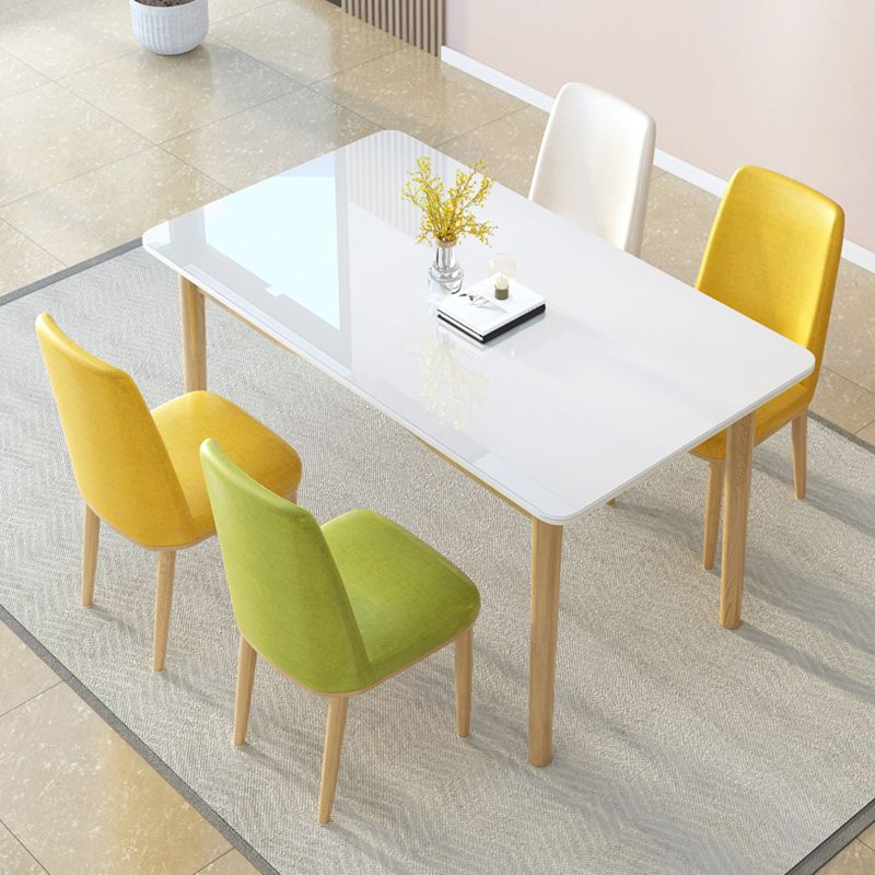 Tavolo da pranzo con vetro bianco rettangolo bianco contemporaneo con gambe