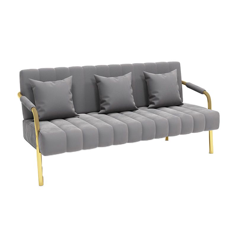 Velvet 3-seater Sofa with 3 Pillows Square  Arm for Apartment