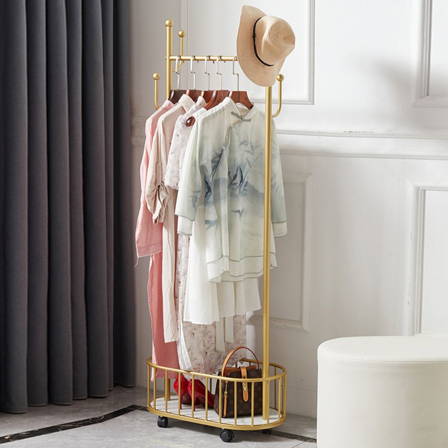 Popular Metal Coat Hanger Storage Basket Solid Color Coat Rack with Castors Clearhalo 'Entry & Mudroom Furniture' 'furn' 'furn_hall_tree_coat_racks' 'Furniture' 'Hall Trees & Coat Racks' 'hall_tree_coat_racks' 1200x1200_ec83b050-3ddb-4bb1-a17d-20adcca05b00