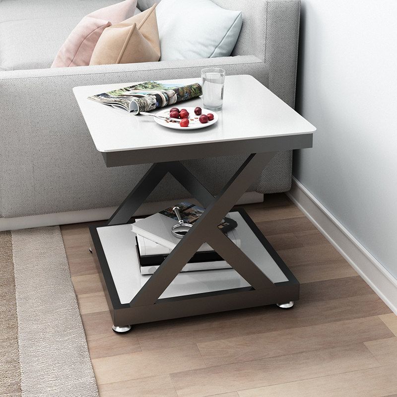 Modern Square End Table Double Tier Tempered Glass Sofa Side Table Clearhalo 'Coffee & Accent Tables' 'End & Side Tables' 'end_side_tables' 'furn' 'furn_end_side_tables' 'Furniture' 'Living Room Furniture' 1200x1200_ec86616f-3551-43e1-9284-7d0697263e32