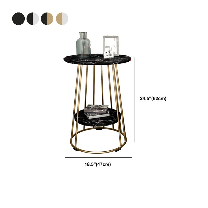 Nightand de table à accent en marbre faux contemporain 24,4 "haut de nuit de lit avec 2 étagères