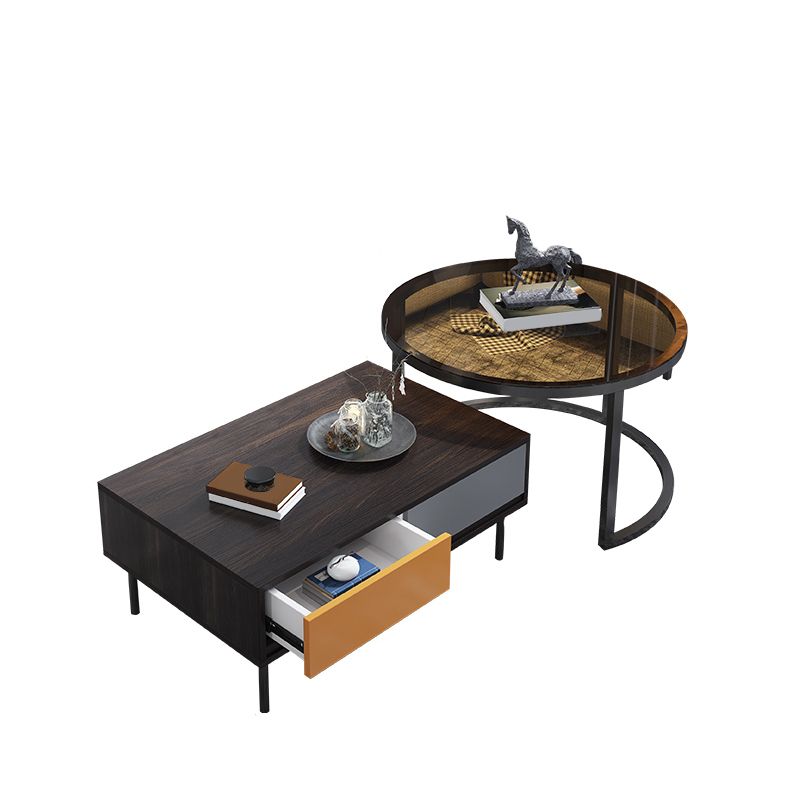Modern 2 Nesting Coffee Table Set 31.5" W Glass & Wood Cocktail Table with Storage Clearhalo 'Coffee & Accent Tables' 'Coffee Tables' 'coffee_tables' 'furn' 'furn_coffee_tables' 'Furniture' 'Living Room Furniture' 1200x1200_ec8c8da0-aef3-4073-acf4-8c57ad0074bb