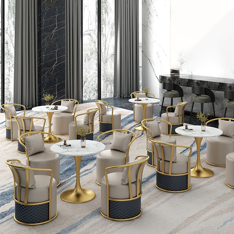 Round Sintered Stone Dining Table Traditional Luxury Tulip Table with Gold Frame Clearhalo 'Dining Tables & Seating' 'Dining Tables' 'dining_table' 'furn' 'furn_dining_table' 'Furniture' 'Kitchen & Dining Furniture' 1200x1200_ec8d38d2-9192-47a7-8402-781f42597633