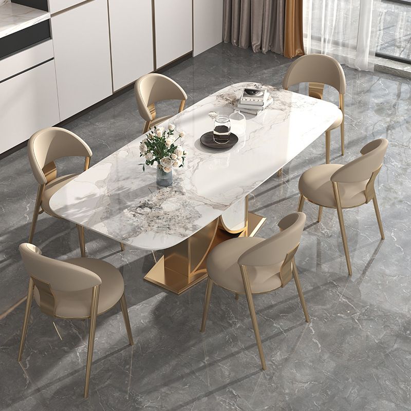 Glam Rectangle Table Sintered Stone Table with Metal Legs for Home
