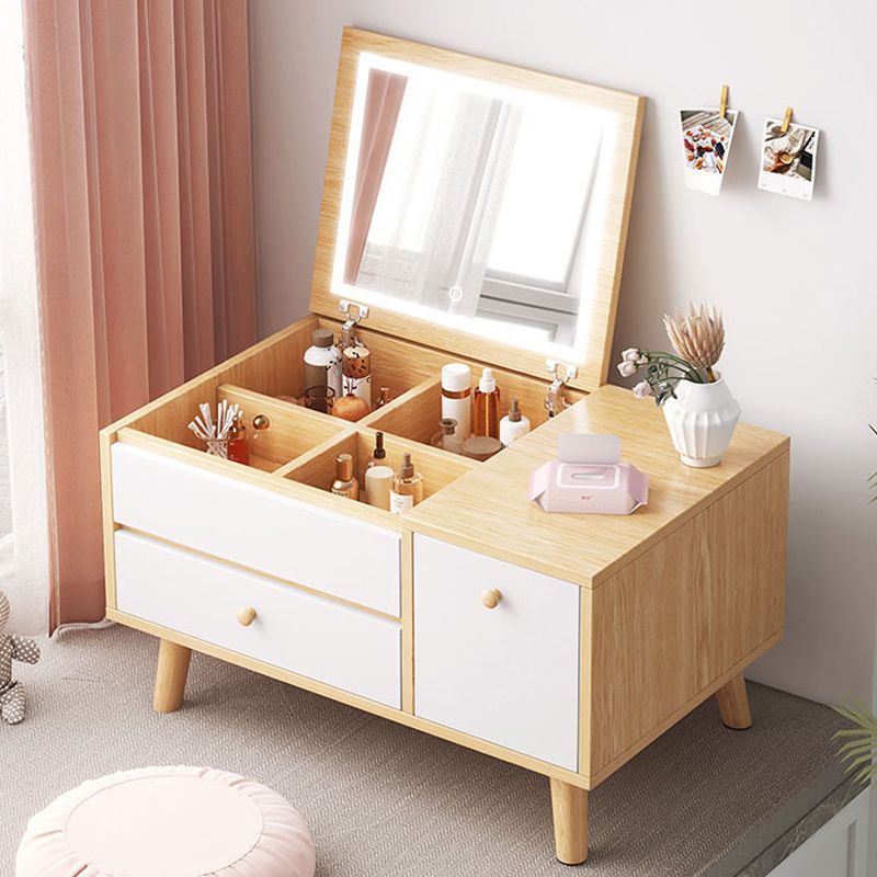 Zeitgenössischer natürlicher Schlafzimmer Massivholzspiegel mit Schubladen Make -up Eitelkeitssatz