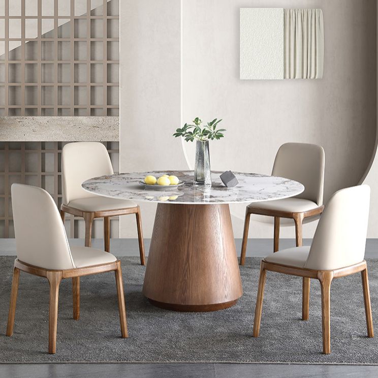 Juego de mesa de comedor redonda, mesa de comedor y sillas con pedestal de madera maciza de 1/4/5/7 piezas