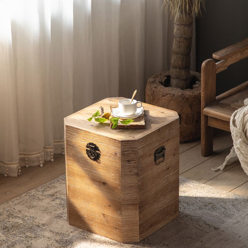 Solid Wood Drum Side Table Brown Side End Snack Table in Distressed Finish