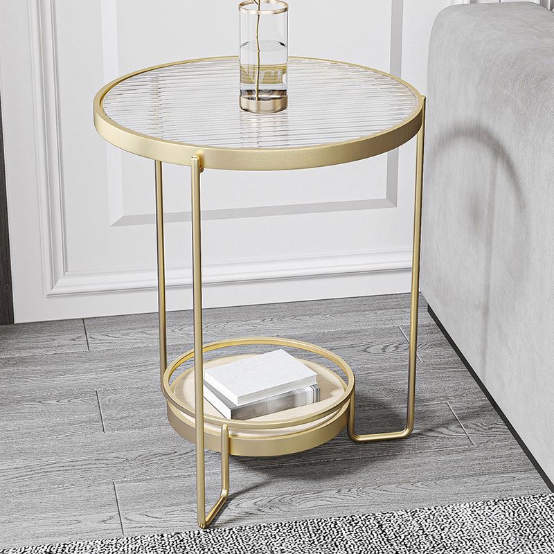 23.6" Tall Round Glass Top Side Table Iron Frame Base End Table with Shelf Clearhalo 'Coffee & Accent Tables' 'End & Side Tables' 'end_side_tables' 'furn' 'furn_end_side_tables' 'Furniture' 'Living Room Furniture' 1200x1200_eca2b0dc-4352-4d56-a965-770f7a988613