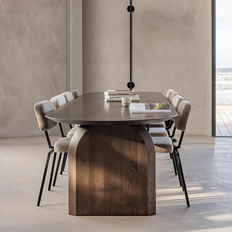 Modern Style Wooden Office Desk Oval Shape Drafting Desk with 2-Legs for Office