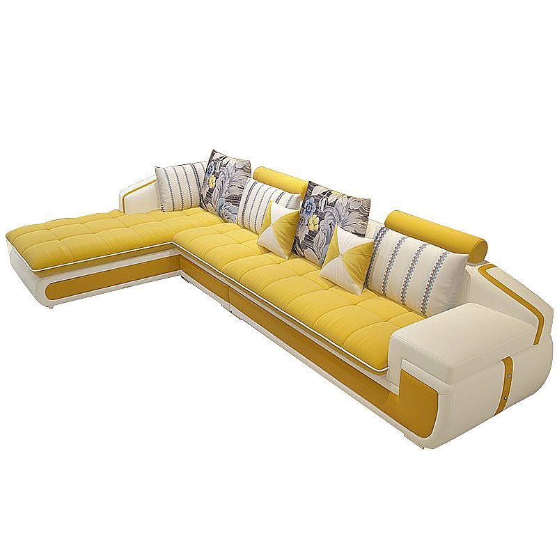 L-Shape Fabric Square Arm Sofa and Chaise Slipcovered Sectional with Pillow Back Clearhalo 'furn' 'furn_sectionals' 'Furniture' 'furniture_sectionals' 'Living Room Furniture' 'Sectionals' 1200x1200_eca33e2c-baaa-4e01-a07a-aff7e25d00a2