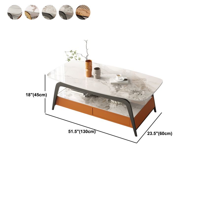 Glam Rectangle Cocktail Table Glass/Slate Top 4 Legs Coffee Table