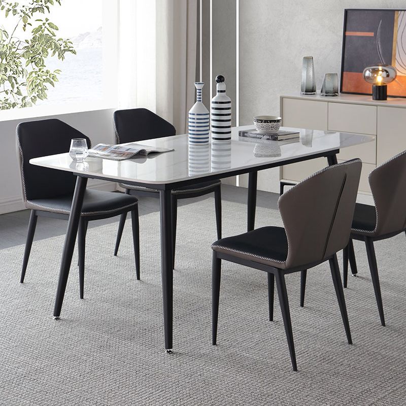 Contemporary Style Sintered Stone Dining Table with White Fixed Table and 4 Legs Base Clearhalo 'Dining Room Sets' 'Dining Tables & Seating' 'dining_room_set' 'furn' 'furn_dining_room_set' 'Furniture' 'furniture_dining_room_set' 'Kitchen & Dining Furniture' 'kitchen&dining_furn' 'kitchen' 1200x1200_eca6f53f-5d91-489a-9e15-785bd773080c