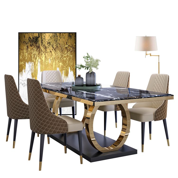 Modern 1/4/5/6/7 Pieces Black Dining Table Set with Marble Top Rectangle Dinette Set Clearhalo 'Dining Room Sets' 'Dining Tables & Seating' 'dining_room_set' 'furn' 'furn_dining_room_set' 'Furniture' 'furniture_dining_room_set' 'Kitchen & Dining Furniture' 'kitchen&dining_furn' 'kitchen' 1200x1200_eca98a21-09b9-419c-9279-f8e514355225