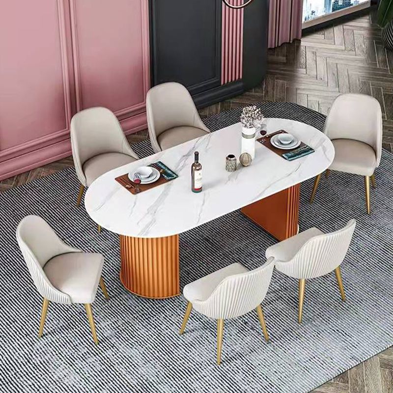 Luxury Sintered Stone Top Dining Table Oval Table with Double Pedestal for Restaurant Clearhalo 'Dining Tables & Seating' 'Dining Tables' 'dining_table' 'furn' 'furn_dining_table' 'Furniture' 'furniture_dining_table' 'Kitchen & Dining Furniture' 'kitchen' 'kitchen_dining_table' 1200x1200_ecaa0591-7975-4609-bb60-4587bdcf5af4