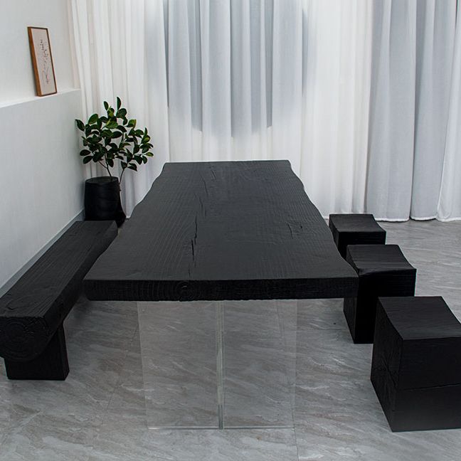 Modern Rectangle Dining Table Black Pine Solid Wood Top Dining Site Table Clearhalo 'Dining Tables & Seating' 'Dining Tables' 'dining_table' 'furn' 'furn_dining_table' 'Furniture' 'furniture_dining_table' 'Kitchen & Dining Furniture' 1200x1200_ecaf5796-28fe-4156-8f77-27a5cf8f6bcc