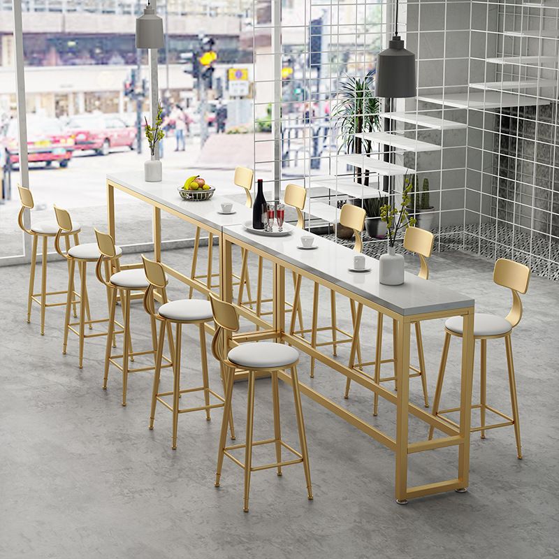 Rectangle Bar Dining Table Contemporary Bar Table with Trestle Base in Gold