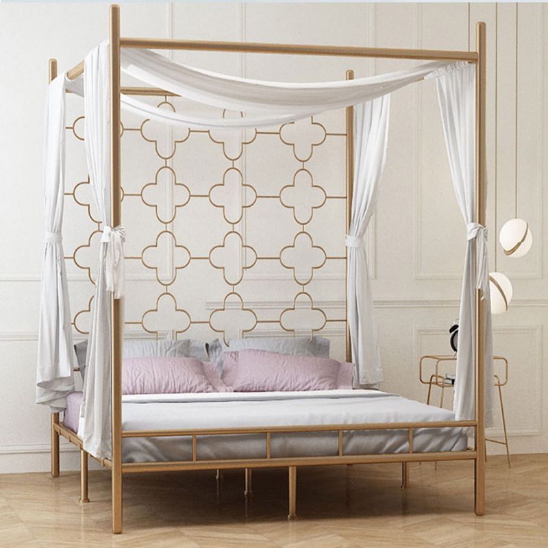 Metal Four Poster Bed con cabecera de marco abierto, cama estándar glamorosa