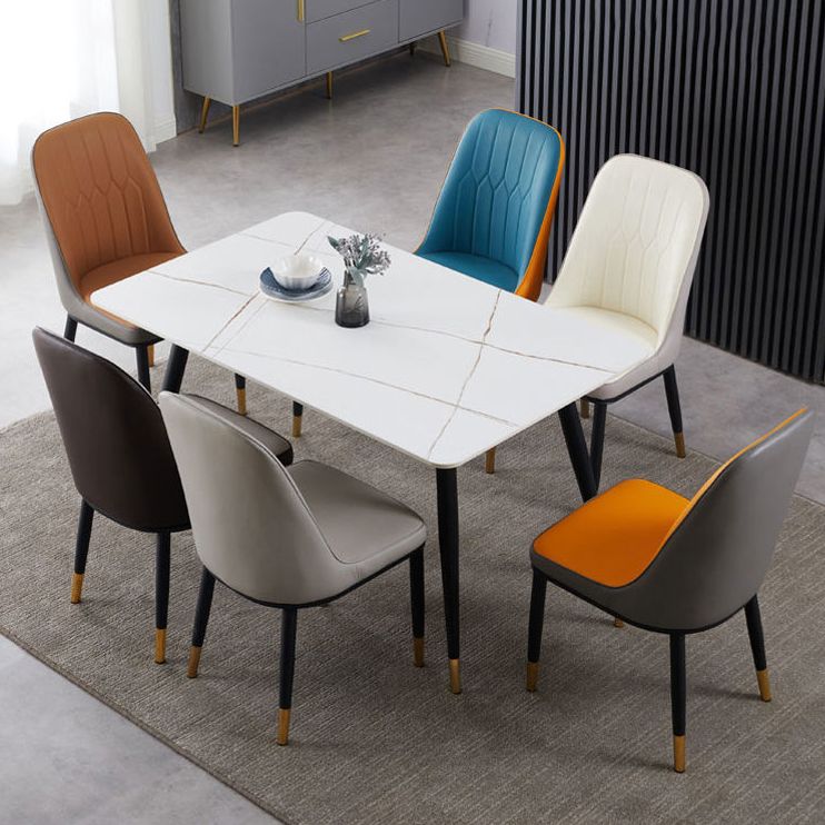 Glam Style Metal Dining Room Chairs Armless Parsons Leather Chair for Restaurant Clearhalo ' kitchen&dining_furn' 'Dining Chairs' 'Dining Tables & Seating' 'dining_chair' 'furn' 'furn_dining_chair' 'Furniture' 'furniture_dining_chair' 'Kitchen & Dining Furniture' 'kitchen' 1200x1200_ecb950bc-54f1-4496-91bd-0aa7de7cbf17