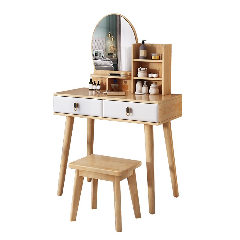2-Drawers Mirror Table Dressing Table Solid Wood Make-up Vanity Clearhalo 'Bedroom Furniture' 'furn' 'furn_makeup_vanities' 'Furniture' 'Makeup Vanities' 'makeup_vanities' 1200x1200_ecba1fb2-15f4-436f-9efe-87b5957af071