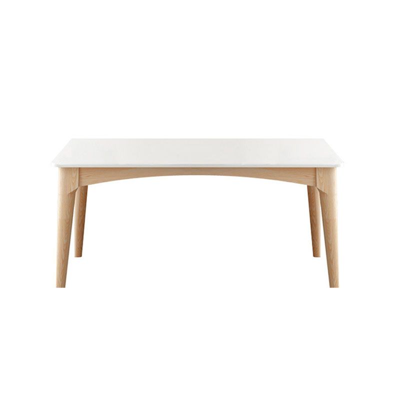 White Stone Top Table Mid-Century Modern Dining Table with 4 Wood Legs