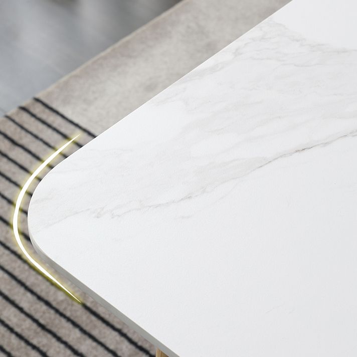 Mesa de comedor rectangular Mesa blanca fija con tapa de piedra sinterizada