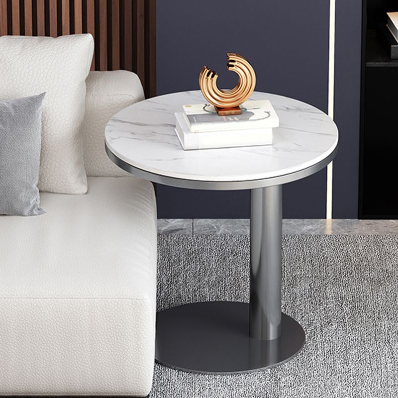 Modernistic Pedestal Table 19.7" Round Slate Top Side End Table