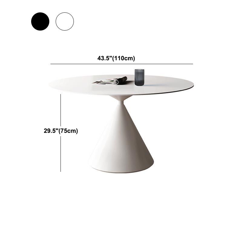 Round Stone Dining Table Modern White-black Furniture with Pedestal Base for Home