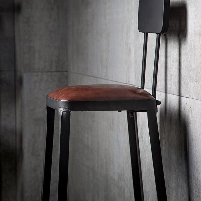 Industrial Armless Backrest Counter Stool Iron Cafe Bar Stool with Leather Cushion Clearhalo 'Bar Furniture' 'Bar Stools' 'bar_stools' 'furn' 'furn_bar_stools' 'Furniture' 'furniture_bar_stools' 'Kitchen & Dining Furniture' 1200x1200_ecc1015e-fa12-49ef-8d29-c1535ef03c00