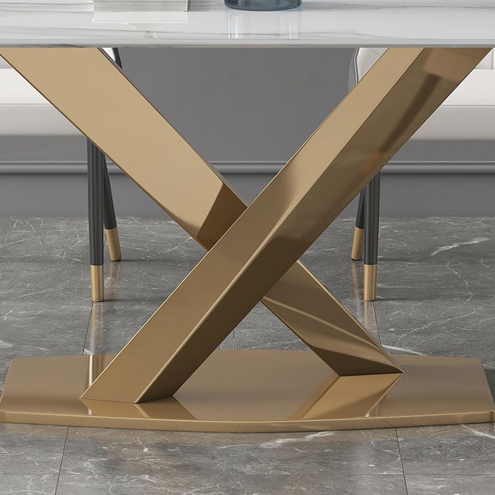 Modern Sintered Stone Dining Room Set with Rectangle Top and Gold Base Furniture Set Clearhalo 'Dining Room Sets' 'Dining Tables & Seating' 'dining_room_set' 'furn' 'furn_dining_room_set' 'Furniture' 'furniture_dining_room_set' 'Kitchen & Dining Furniture' 'kitchen&dining_furn' 'kitchen' 1200x1200_ecc57d72-411a-422f-8f3e-804b26189484