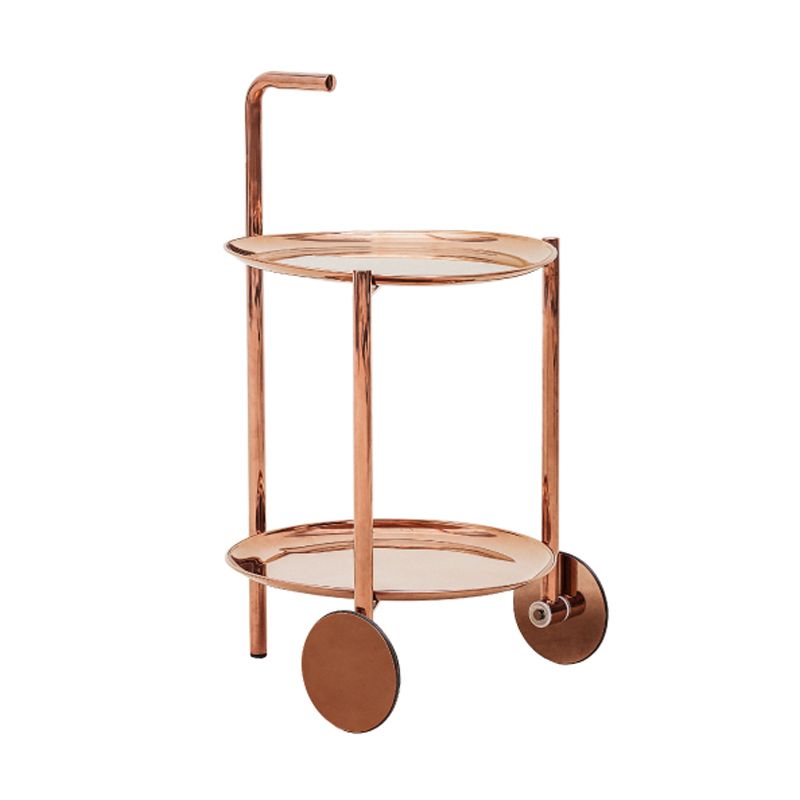 Table d'appoint supérieur du plateau rond du milieu du siècle du milieu du siècle avec roue et étagère