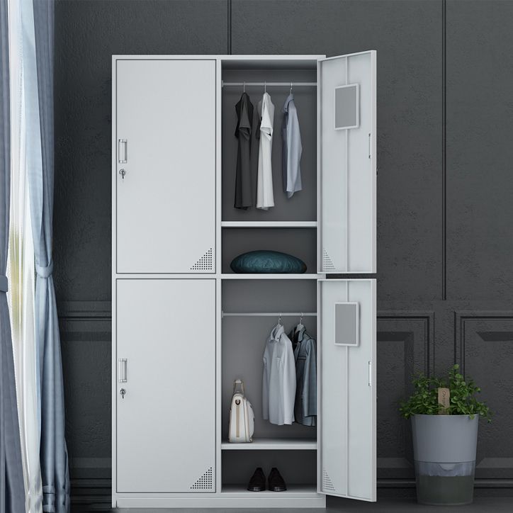 Contemporary Style Wardrobe Armoire White Color Steel Wardrobe Closet with Locks Clearhalo 'Armoires & Wardrobes' 'armoires_wardrobes' 'Bedroom Furniture' 'furn' 'furn_armoires_wardrobes' 'Furniture' 1200x1200_ecc6141b-fc5c-4af8-924e-208a2a777367