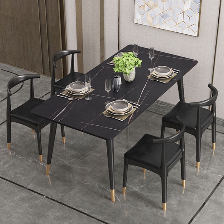 Modern Stone Top Dinette Set 1/2/4/5/7 Pieces Rectangle Dining Table Set in Black Clearhalo 'Dining Room Sets' 'Dining Tables & Seating' 'dining_room_set' 'furn' 'furn_dining_room_set' 'Furniture' 'Kitchen & Dining Furniture' 1200x1200_ecc73169-b376-4194-810a-9c45889b1dc6