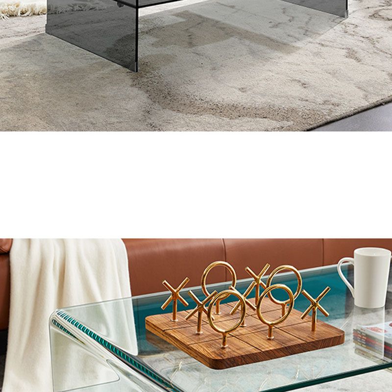 Moderner rechteckiger Couchtisch aus Glas, Cocktailtisch mit Kufengestell und Ablage