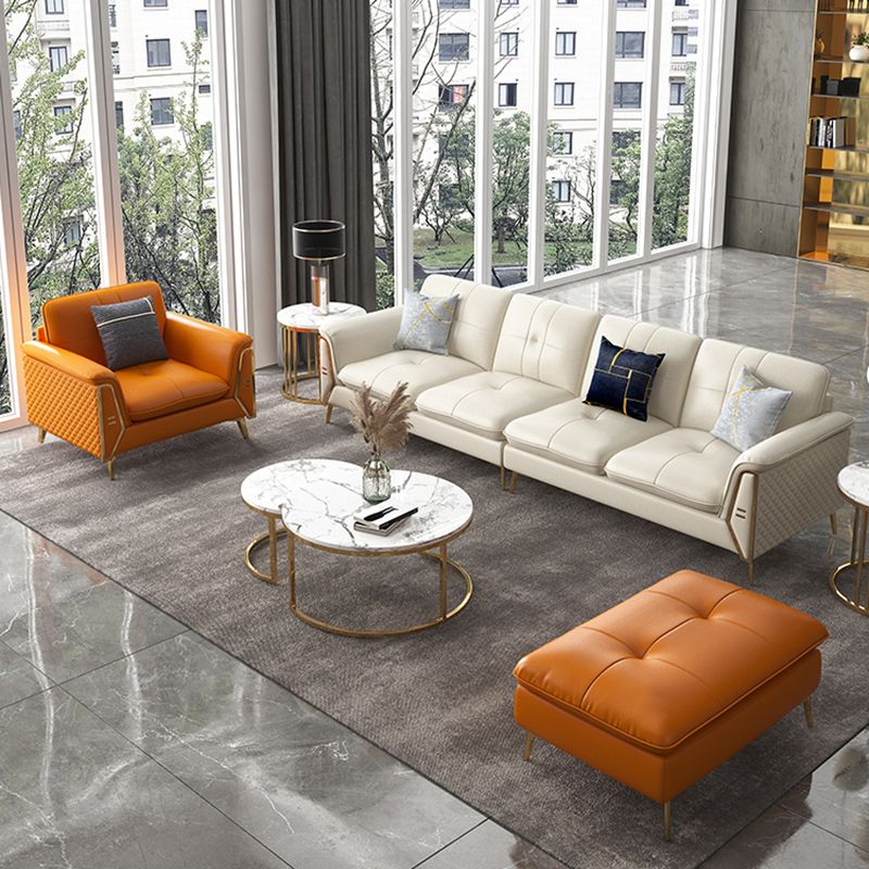 Contemporary Genuine Leather Cushions Sofa 36.61"High Pillow Top Arm Sofa,White Clearhalo 'furn' 'furn_sectionals' 'Furniture' 'furniture_sectionals' 'kitchen' 'kitchen_sectionals' 'Living Room Furniture' 'Sectionals' 1200x1200_ecc9c9c2-db7c-449a-9ee0-45dc63e09b54