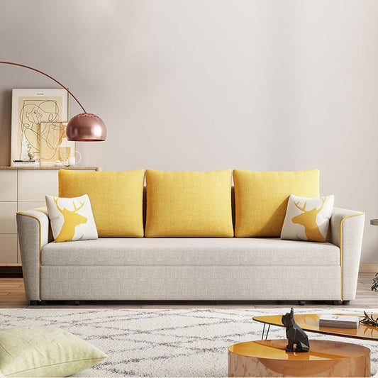 Cream Color Contemporary Linen Square Arm Sofa Bed Standard Sofa for Living Room Clearhalo 'furn' 'furn_sofas' 'Furniture' 'furniture_sofas' 'Living Room Furniture' 'Sofa' 'sofas' 1200x1200_eccbee8b-f02d-4168-9aa6-878d67c1738c