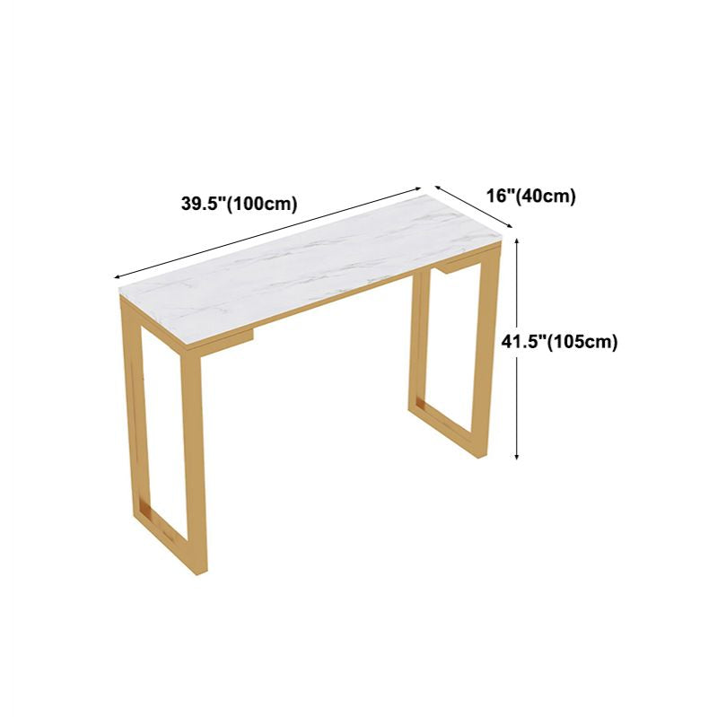 Glam White Marble Table with Rectangle Table Top Gold Sled Table - 42" H Clearhalo 'Bar Furniture' 'Bar Tables' 'bar_tables' 'furn' 'furn_bar_tables' 'Furniture' 'furniture_bar_tables' 'Kitchen & Dining Furniture' 1200x1200_eccee6e0-c1ad-469a-a970-004e6c2999f1