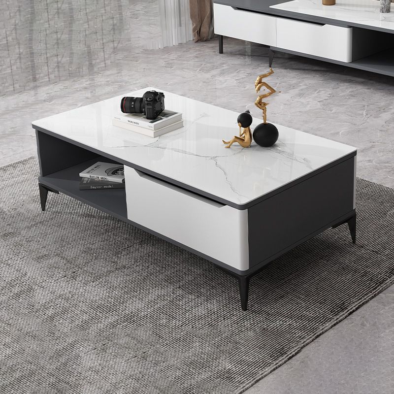 Stone 4 Legs Cocktail Table Rectangle Single Coffee Table with Drawer Clearhalo 'Coffee & Accent Tables' 'Coffee Tables' 'coffee_tables' 'furn' 'furn_coffee_tables' 'Furniture' 'Living Room Furniture' 1200x1200_eccf4de7-fd40-429a-8ac5-bda510be686f