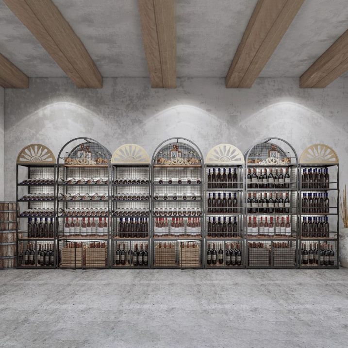 Rack à vin de bouteille de plancher en métal Porte-vin noir contemporain avec étagères de rangement