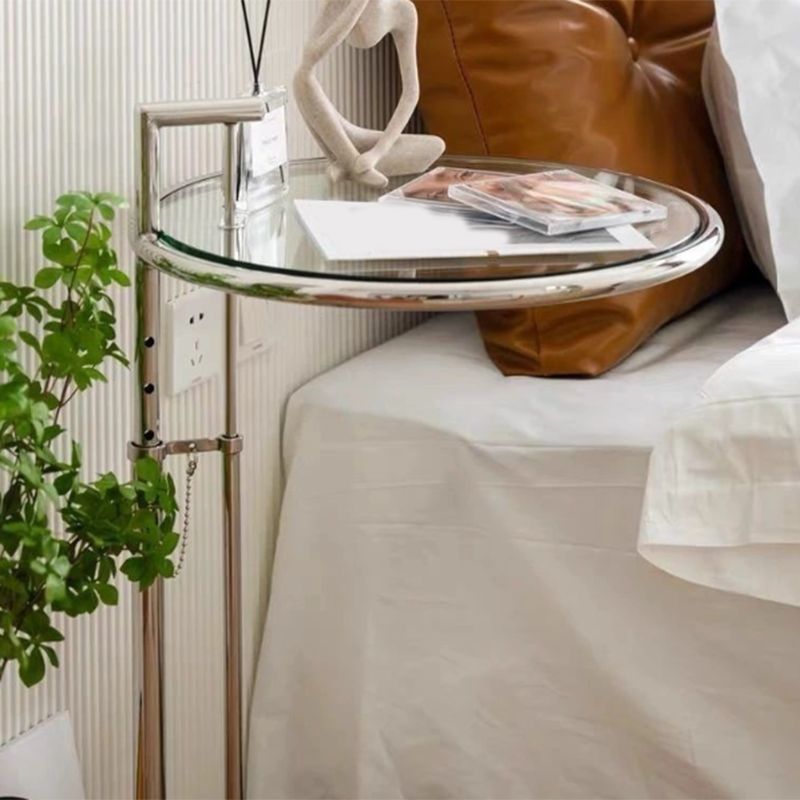 Contemporary Round End Table Glass Living Room Metal Abstract Side Table