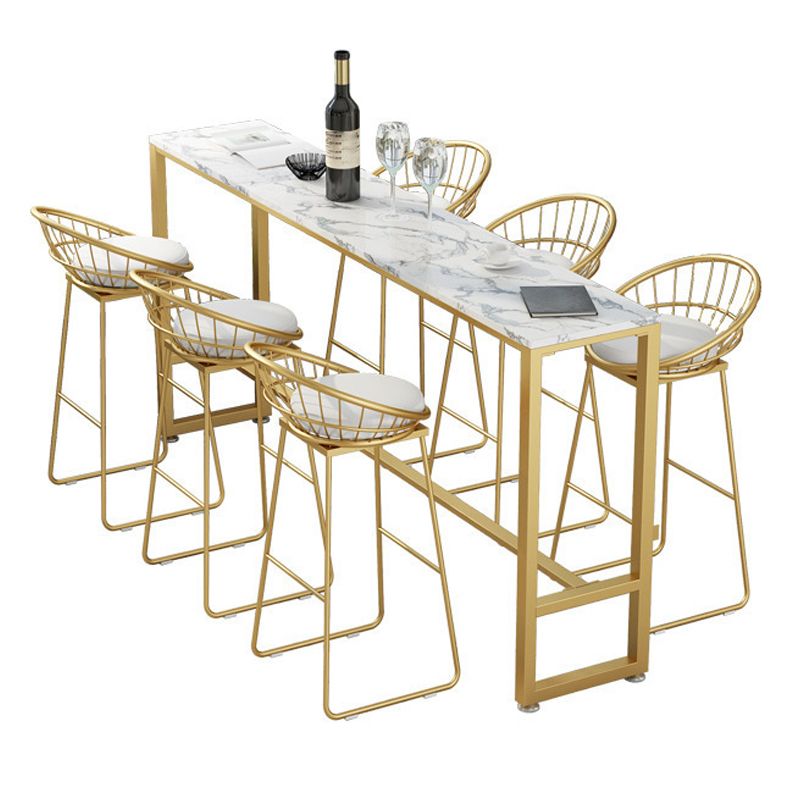 Glam Style Rectangle Bar Table 1/2/5/7 Pieces Faux Marble Counter Table Clearhalo 'Bar Furniture' 'furn' 'furn_home_bar_bar_sets' 'Furniture' 'Home Bars & Bar Sets' 'home_bar_bar_sets' 'Kitchen & Dining Furniture' 1200x1200_ecd81659-21cf-4069-b1a9-711c40e99e1a