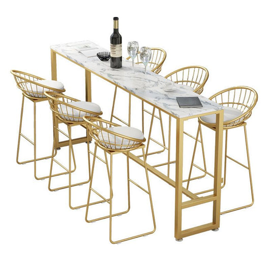 Glam Style Rectangle Bar Table 1/2/5/7 Pieces Faux Marble Counter Table