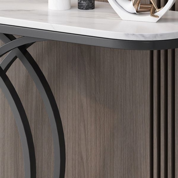 12 inch Wide Accent Table Glam style Stone Half Moon Console Table for Hall